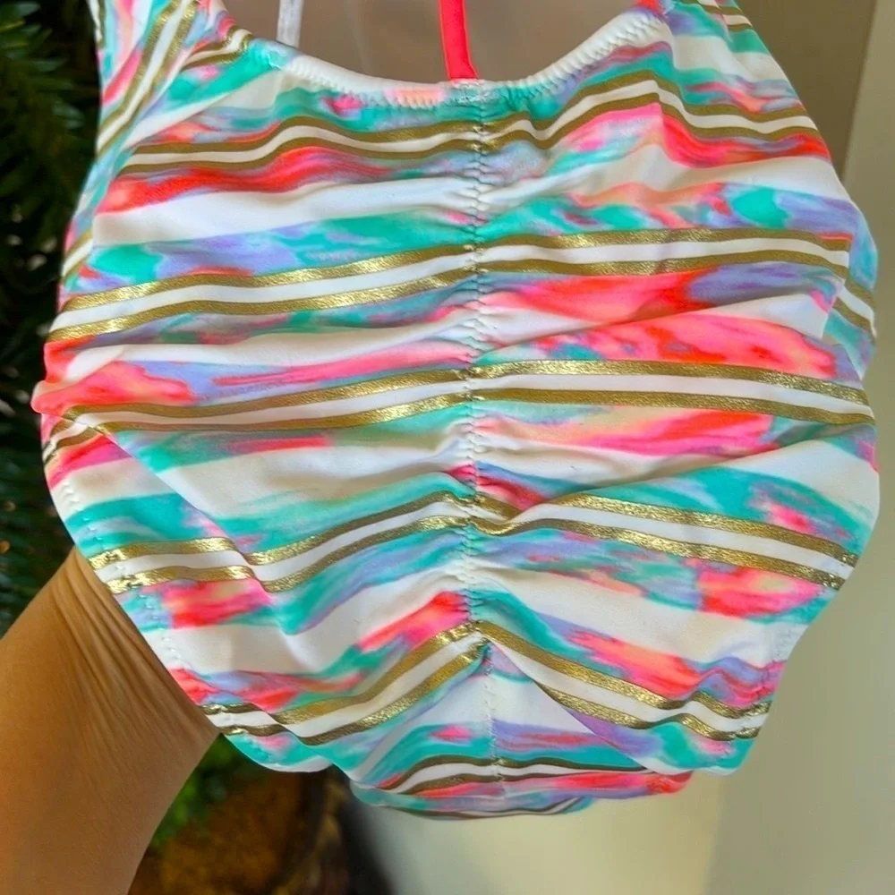 Brand New Victoria's Secret Swimsuit High Neck Strappy Back White Bright Coral